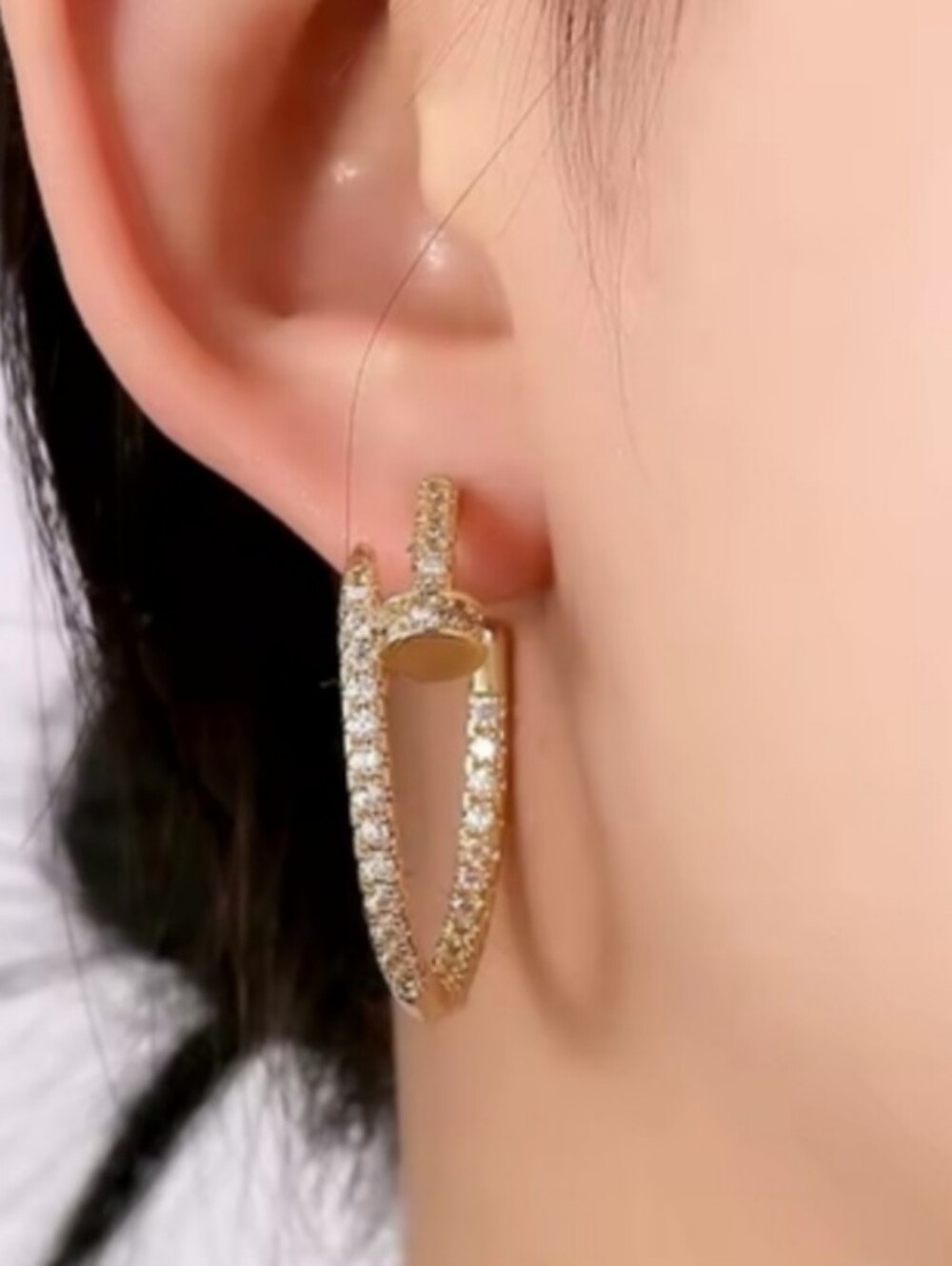 White Rhodium Nail Pavé Hoop Earrings - Picture 2 of 2